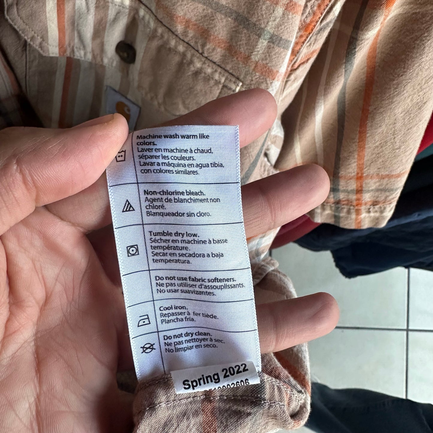 Camisa Botones Carhartt De Hombre Talla 2XL Color Café Claro Manga Corta Workwear Rayas