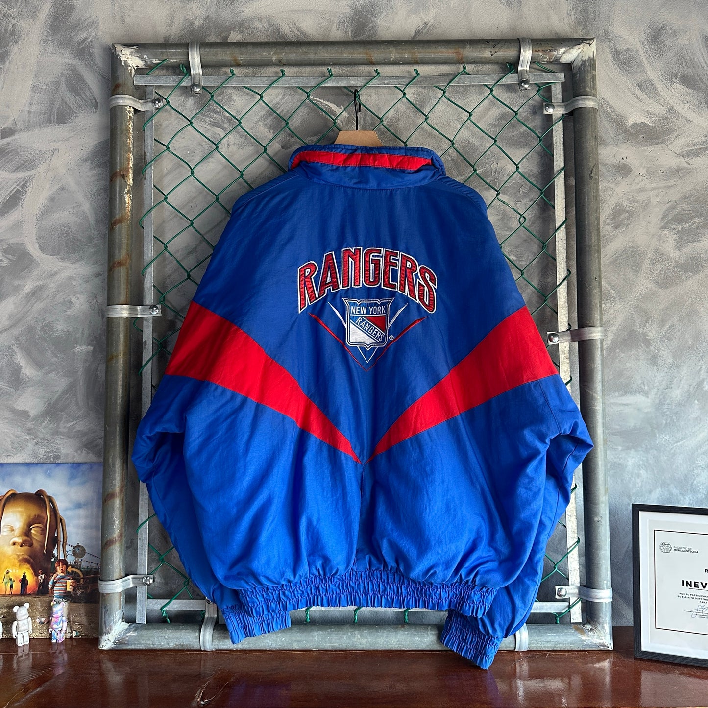 Chamarra Vintage De Hockey NY Rangers Chalk Line De Hombre Talla Xl Color Azul Rojo Con Ziper 80s