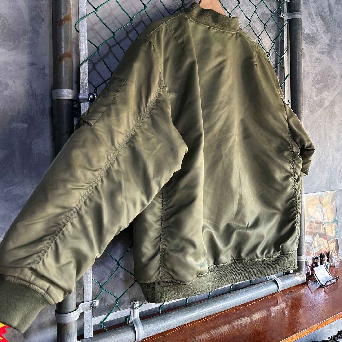 Chamarra Vintage Bomber De Hombre Talla S Queda a L Color Verde Naranaja Doble Vista Aviador