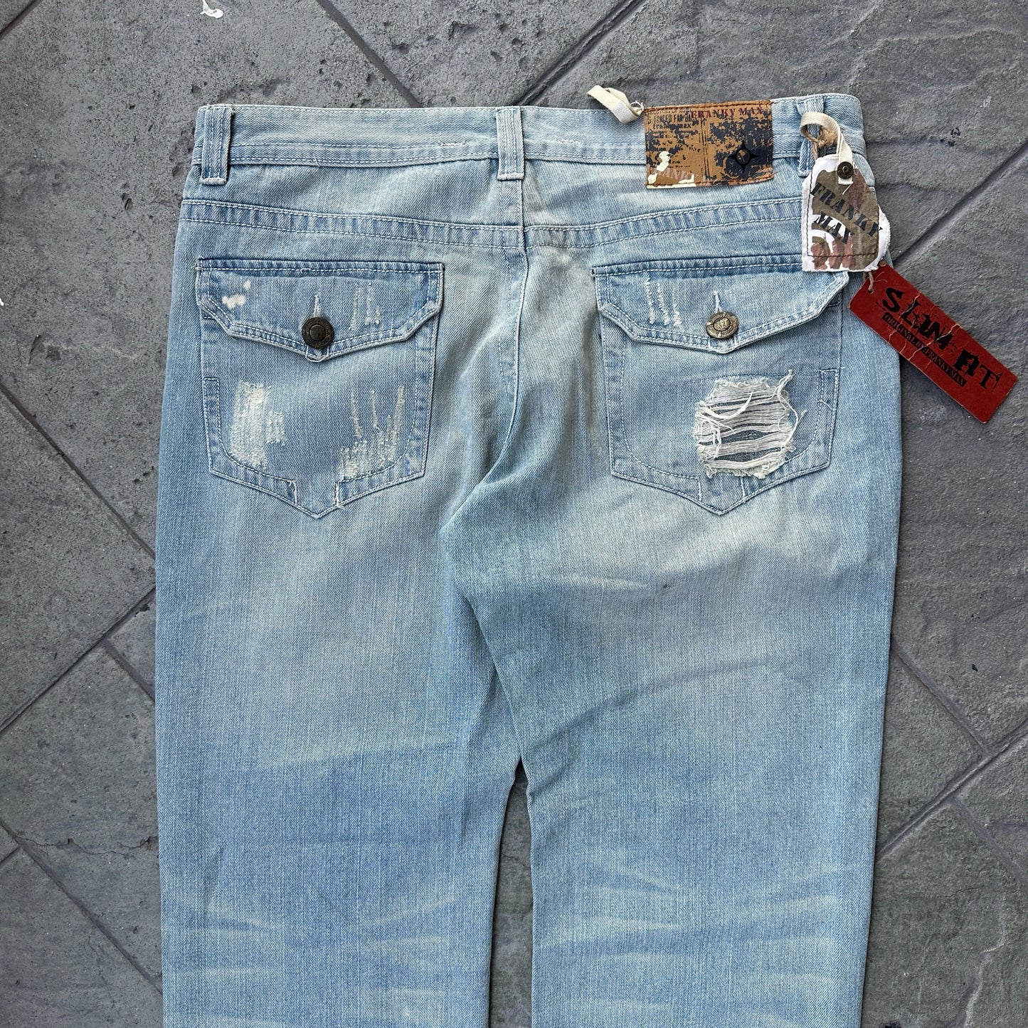 Pantalon Franky Max De Hombre Talla 38x32 Azul Claro Con Rasgados Nuevo Con Etiquetas Y2K Recto