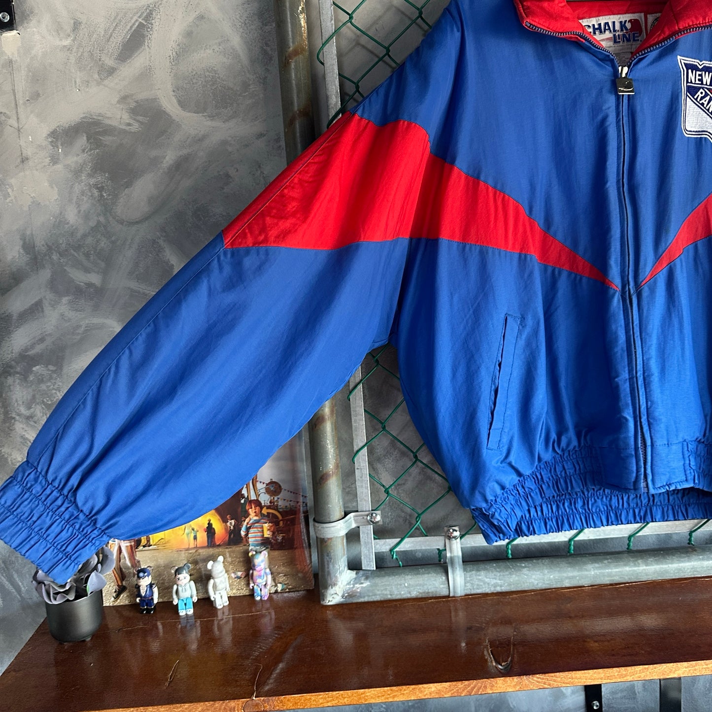 Chamarra Vintage De Hockey NY Rangers Chalk Line De Hombre Talla Xl Color Azul Rojo Con Ziper 80s