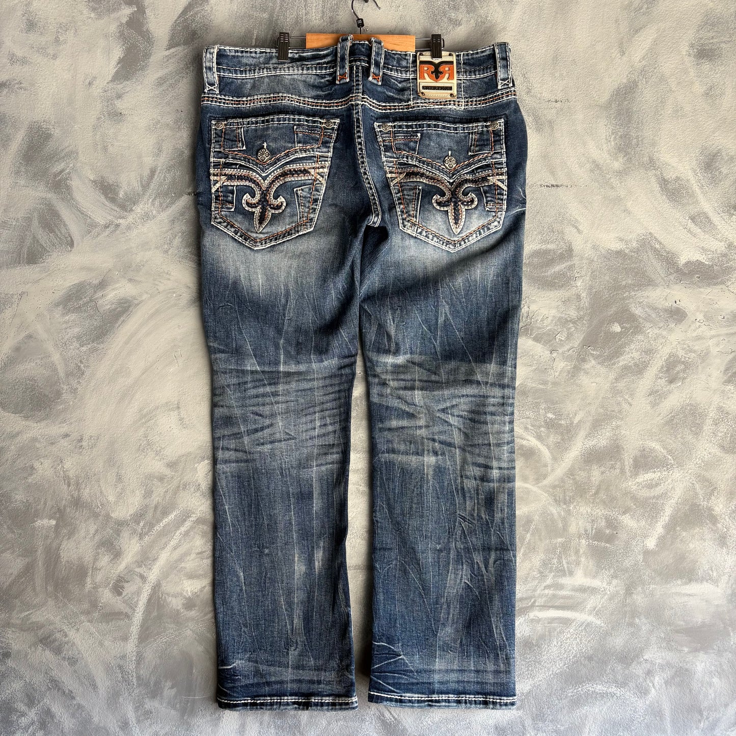 Pantalón Rock Revival Para Hombre Talla 38x30 Color Azul de Mezclilla Diseño Bordado
