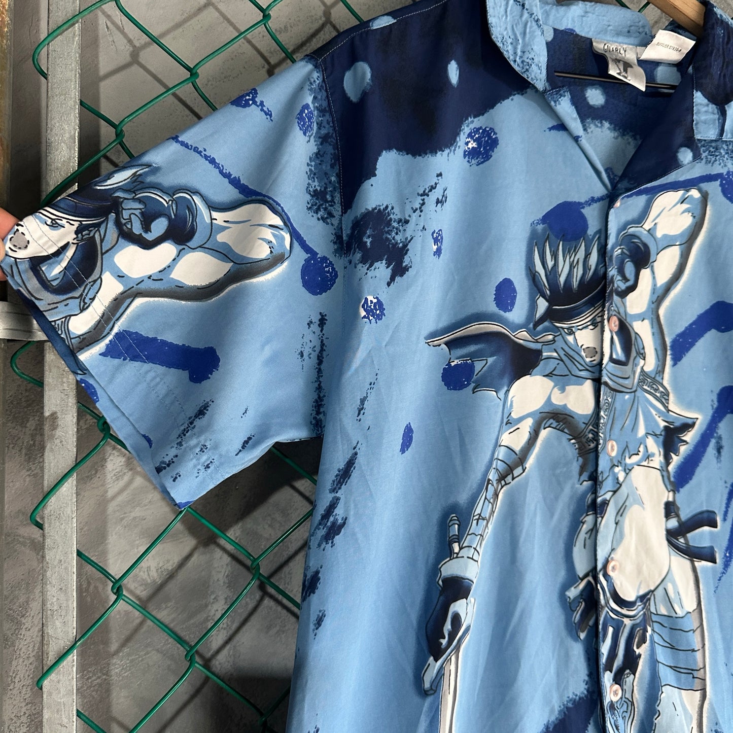 Camisa Y2K de Samurai De Hombre Talla XL Color Azul De Botones AOP Gnarly