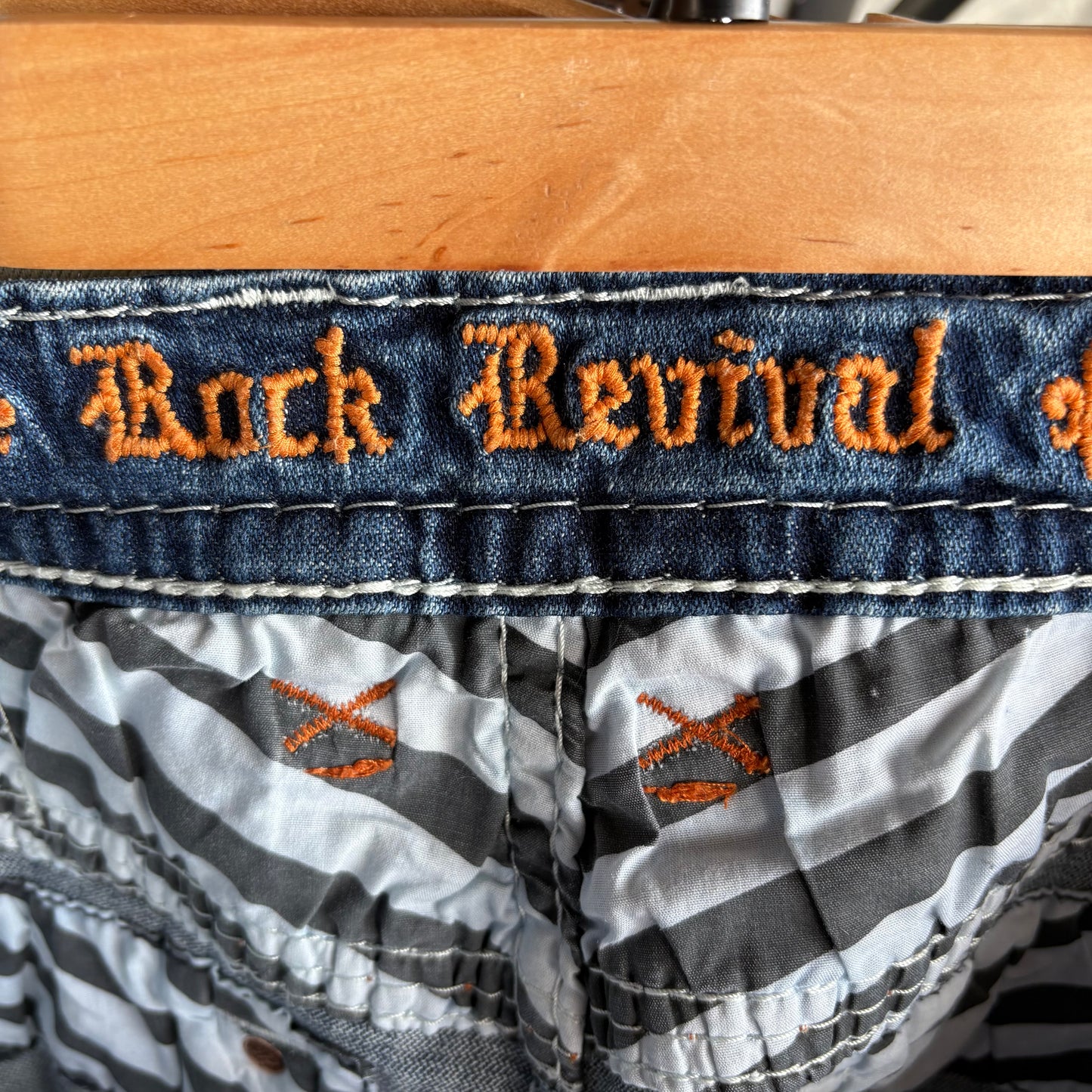 Pantalón Rock Revival Para Hombre Talla 38x30 Color Azul de Mezclilla Diseño Bordado