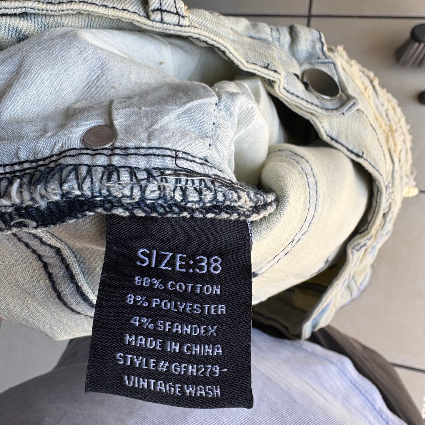 Pantalón Nuevo Novamen Para Hombre Talla 38 Azul Beige Deslavado Descocido
