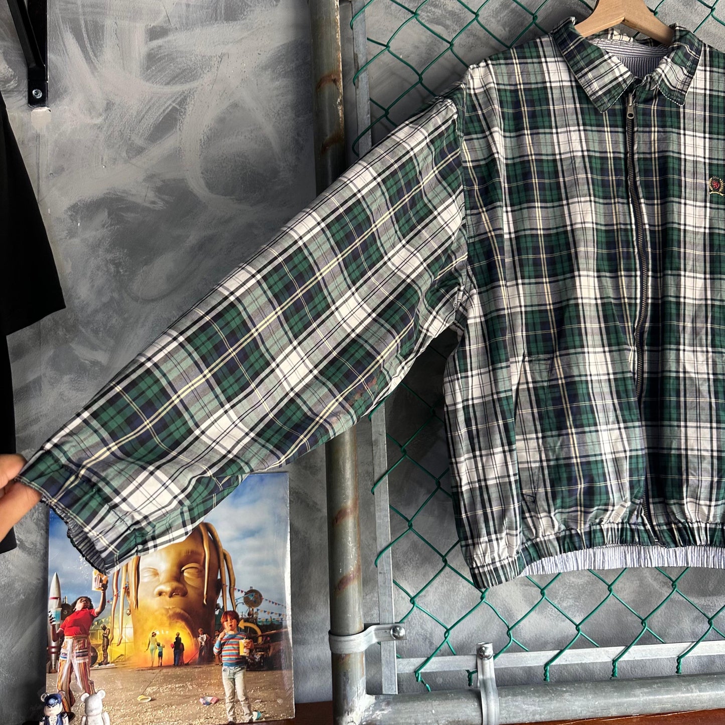 Chamarra Vintage Tommy Hilfiger De Hombre Talla XL Reversible Cuadros y Rayas Color Verde Blanco