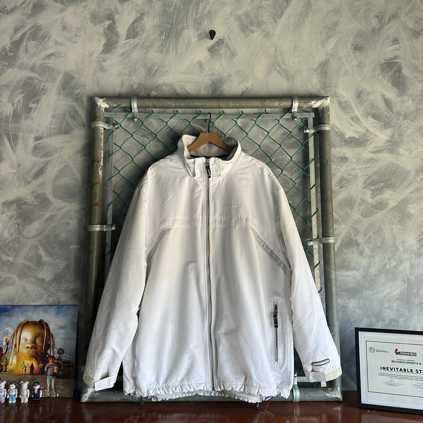 Chamarra Vintage Nike De Hombre Talla 2XL Color Blanco Polar Y2K
