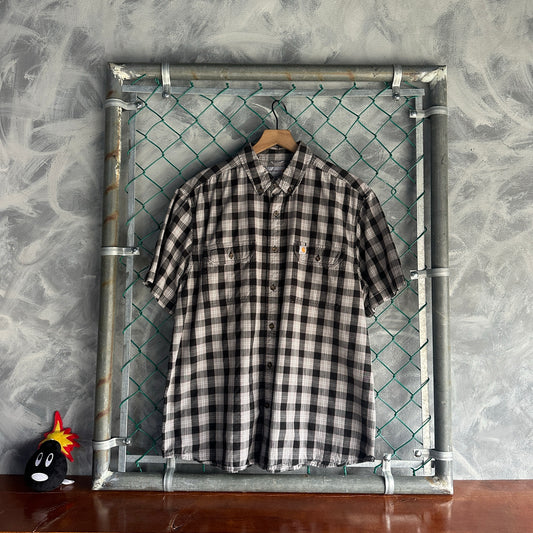 Camisa De Botones Carhartt De Hombre Talla XL De Cuadros Gris Manga Corta Workwear