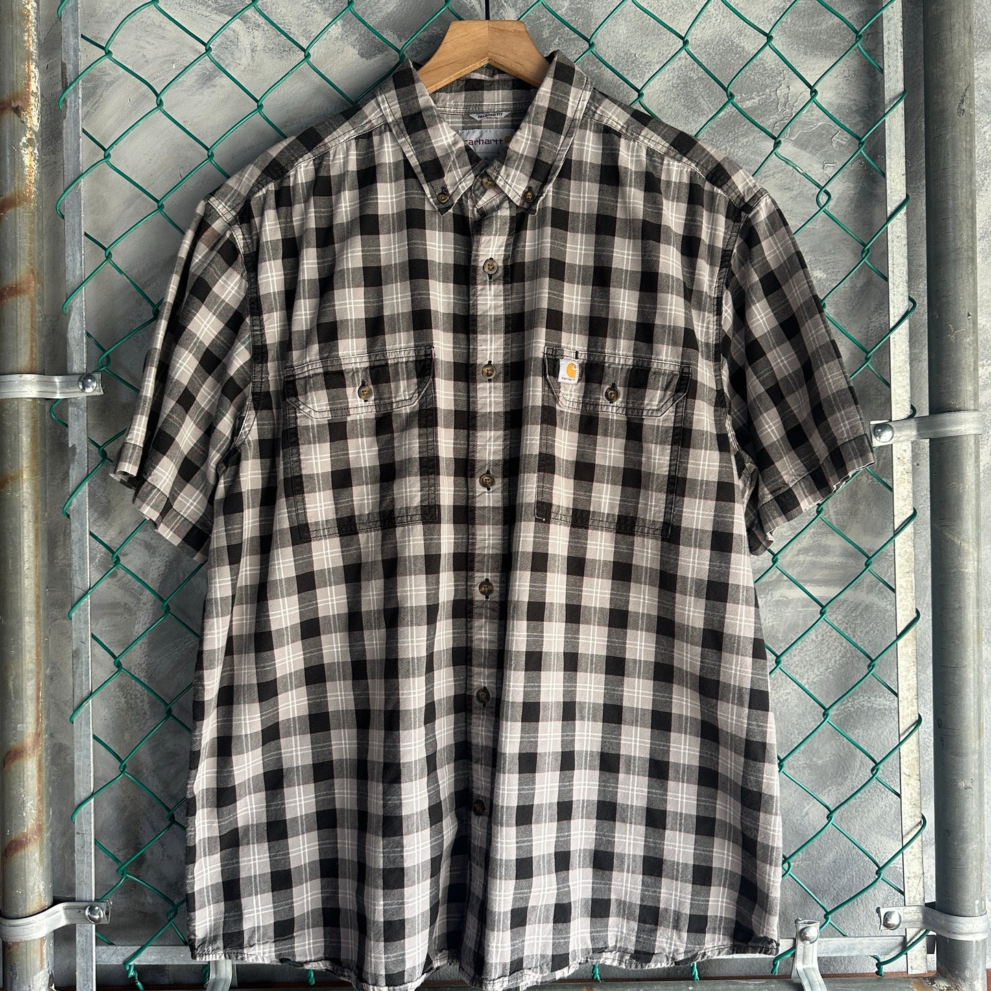 Camisa De Botones Carhartt De Hombre Talla XL De Cuadros Gris Manga Corta Workwear