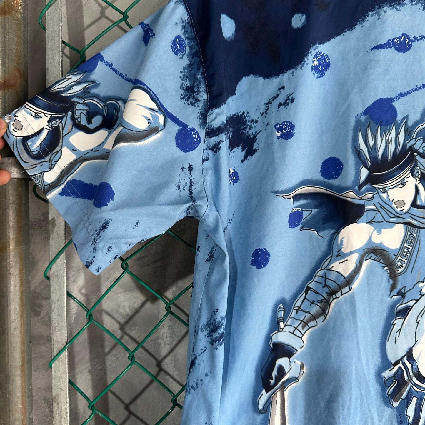 Camisa Y2K de Samurai De Hombre Talla XL Color Azul De Botones AOP Gnarly