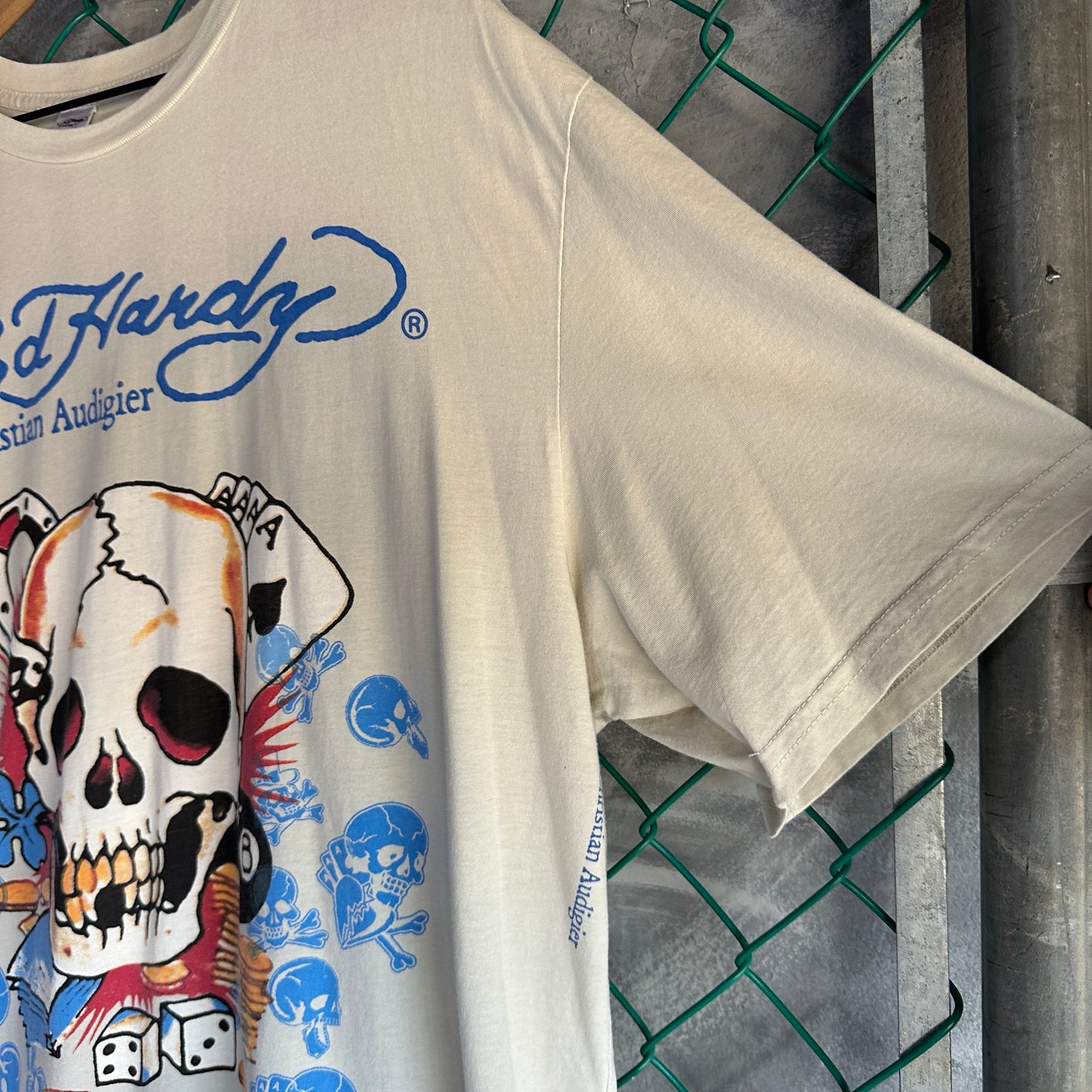 Camisa Ed Hardy De Hombre Talla 3Xl Color Beige Estilo Y2K Tatuaje Calaca Casino