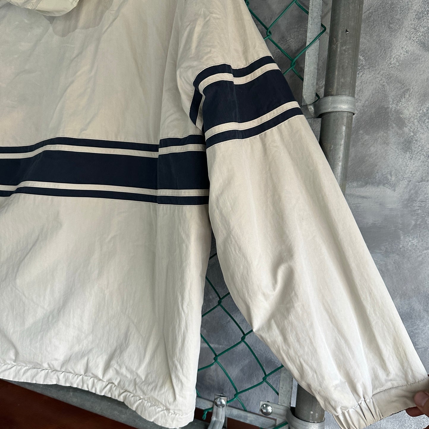 Chamarra Nautica De Hombre Talla XL Color Verde Y Beige Doble Vista Vintage Fleece Rompevientos