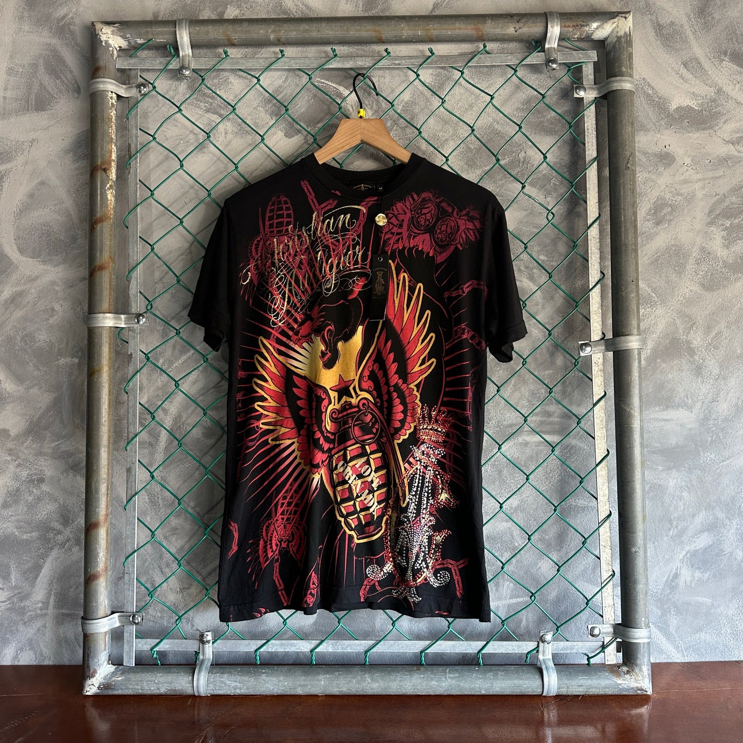 Camisa Y2K Christian Audigier De Hombre Talla M Color Negro Con Brillos Ed Hardy Nueva AOP