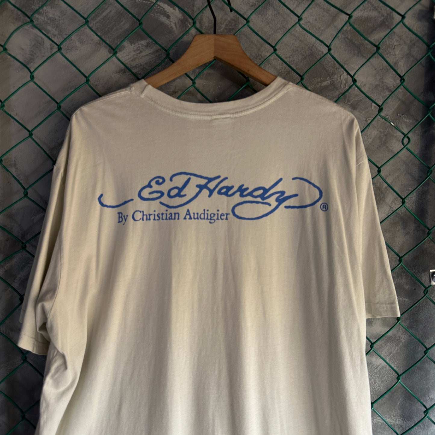 Camisa Ed Hardy De Hombre Talla 3Xl Color Beige Estilo Y2K Tatuaje Calaca Casino