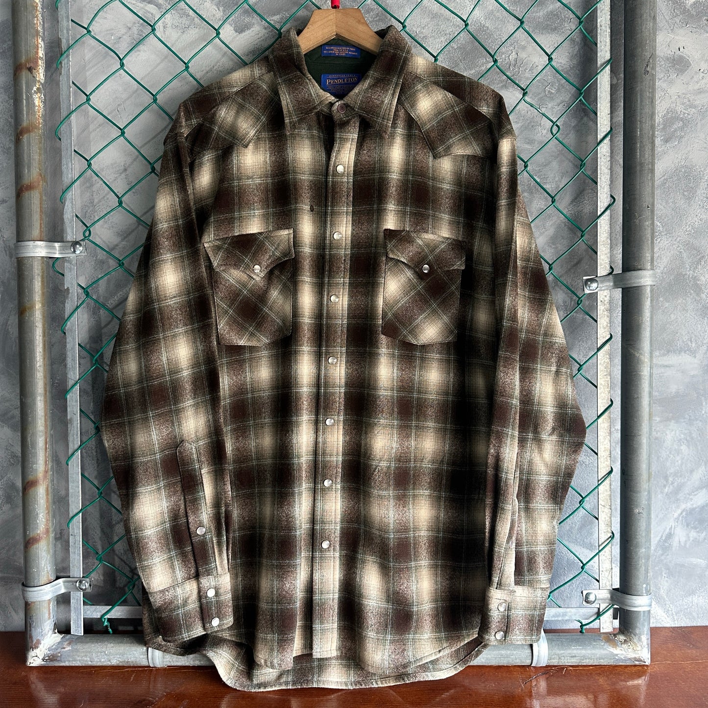 Franela Pendleton De Hombre Talla L Tall Color Cafe Verde Camisa De Botones de Lana OutDoor