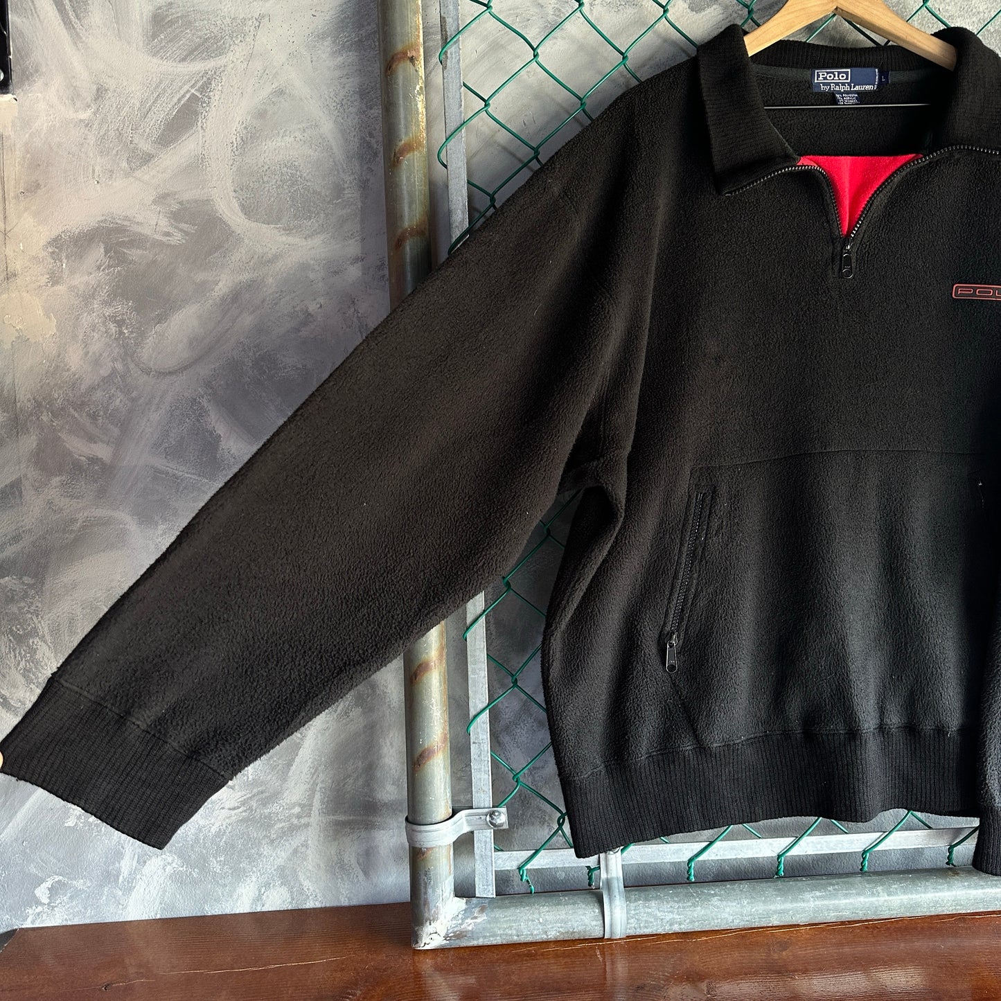 Sueter Vintage Polo Ralph Lauren De Hombre Talla L Color Negro Polar Sin Gorro Con Cuello Polo