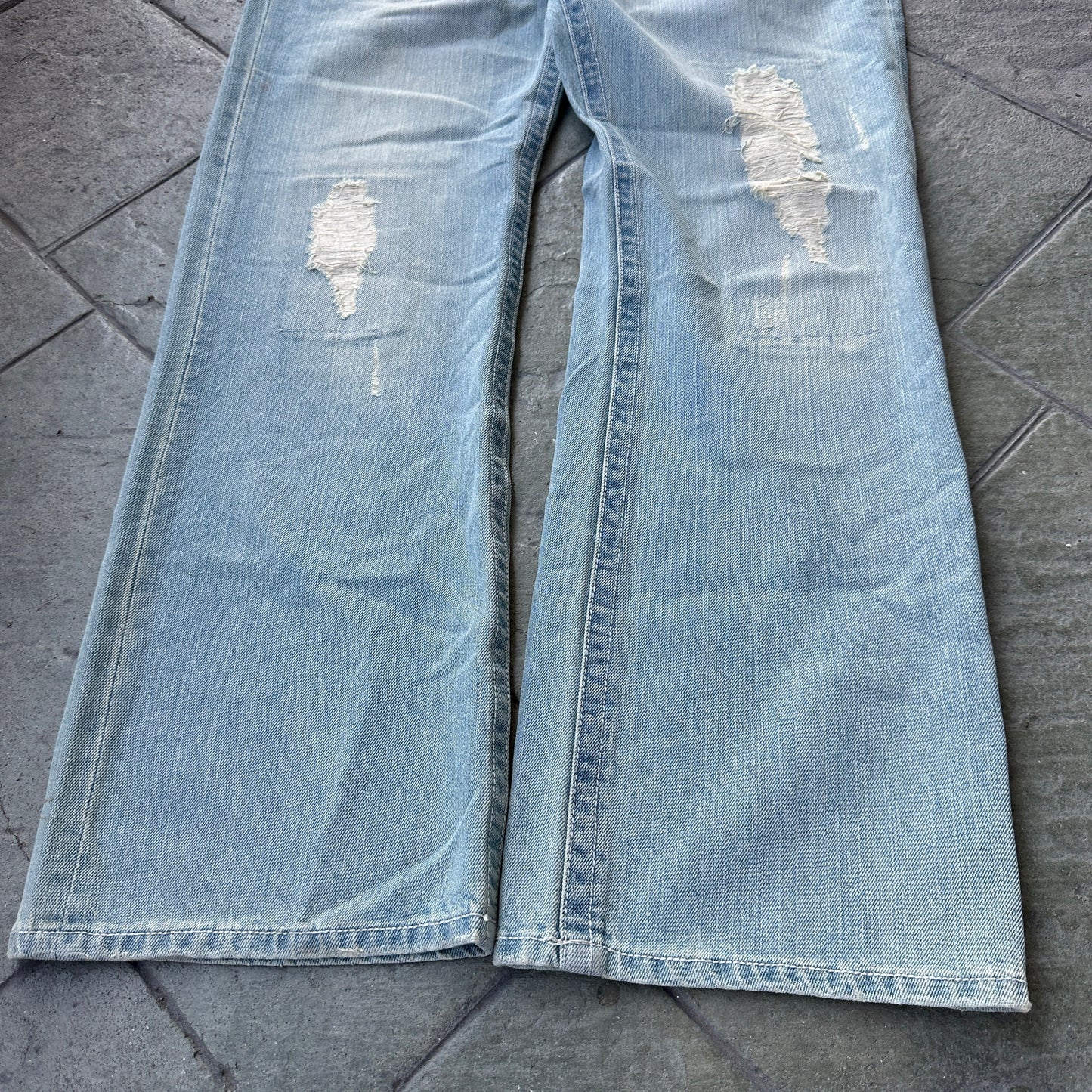 Pantalon Franky Max De Hombre Talla 38x32 Azul Claro Con Rasgados Nuevo Con Etiquetas Y2K Recto