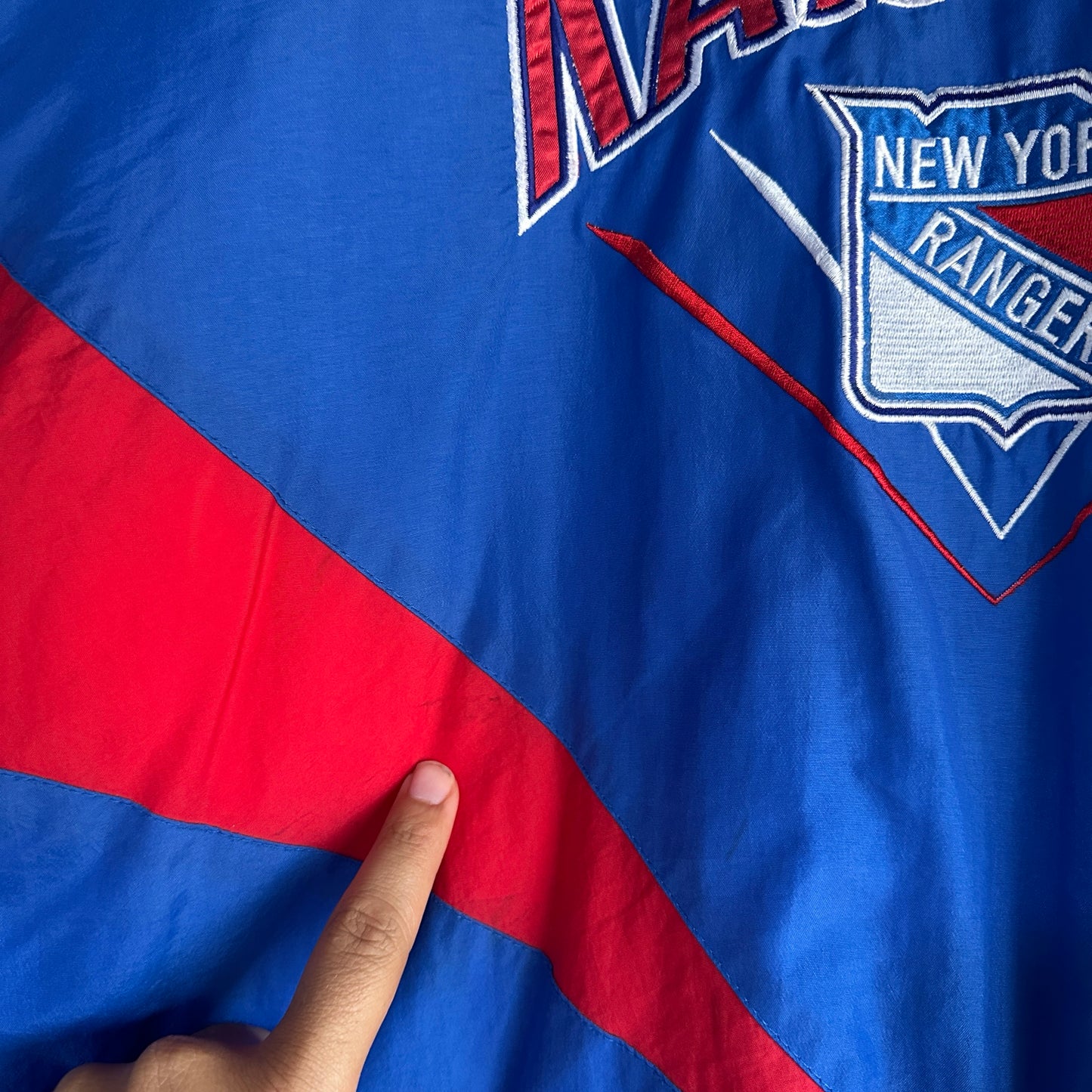 Chamarra Vintage De Hockey NY Rangers Chalk Line De Hombre Talla Xl Color Azul Rojo Con Ziper 80s