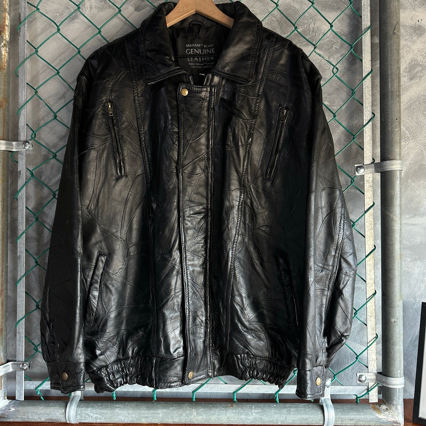Chamarra De Piel De Cordero Vintage De Hombre Talla XL Mosaico Italiano Cuero