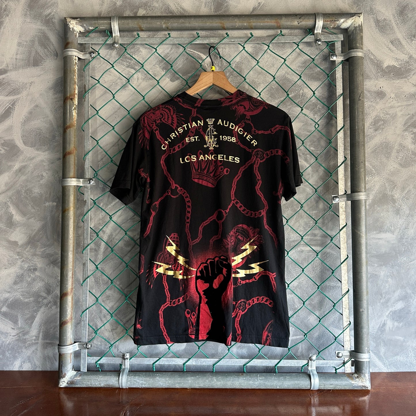Camisa Y2K Christian Audigier De Hombre Talla M Color Negro Con Brillos Ed Hardy Nueva AOP