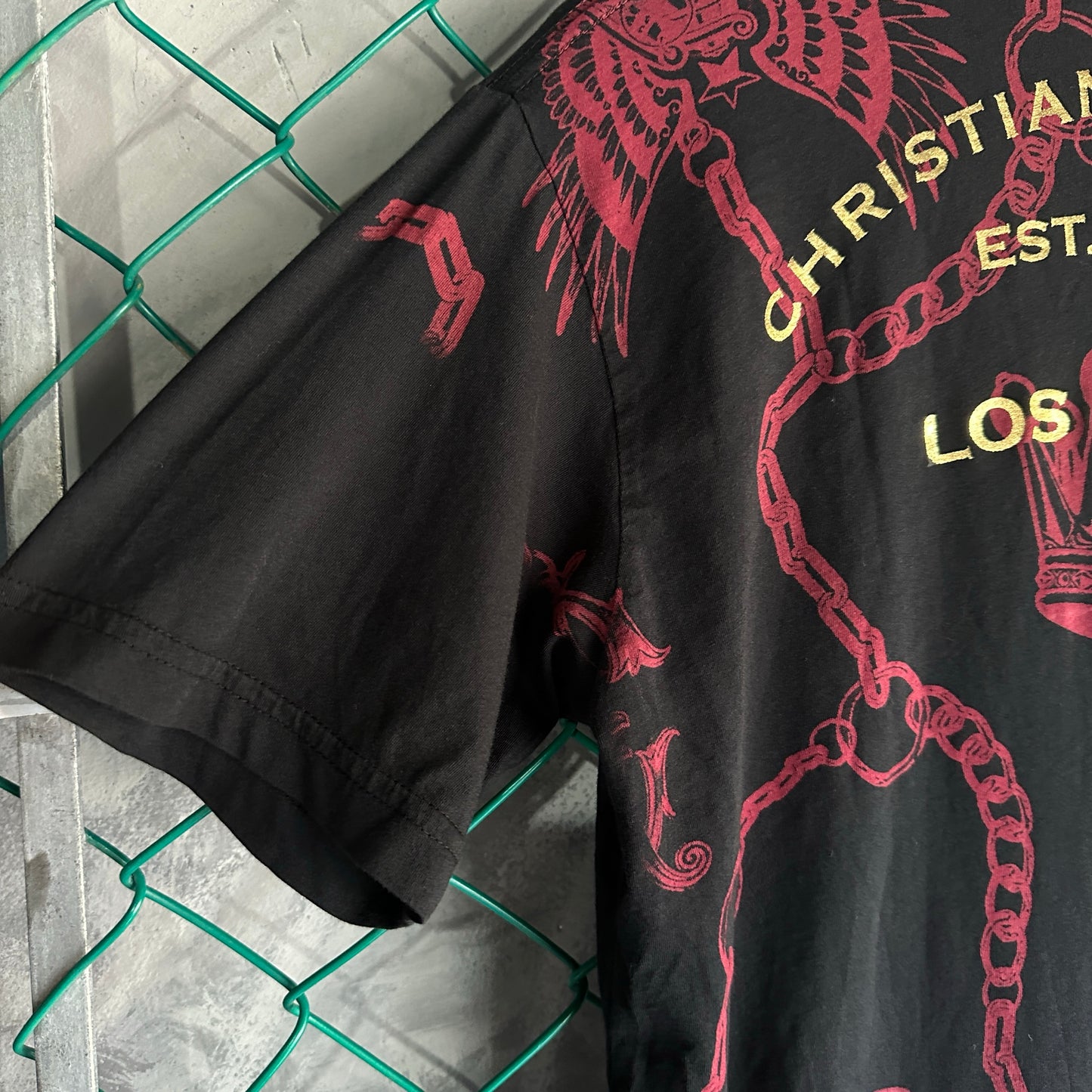 Camisa Y2K Christian Audigier De Hombre Talla M Color Negro Con Brillos Ed Hardy Nueva AOP
