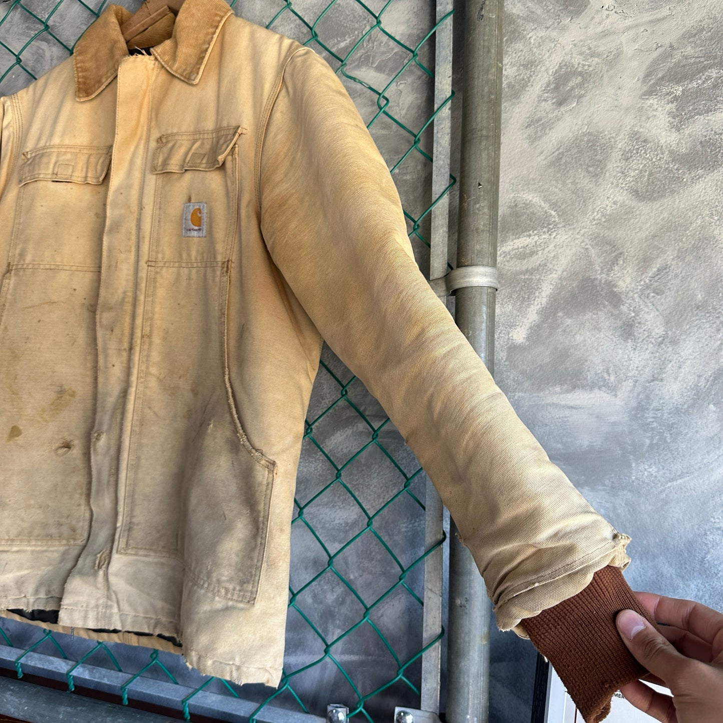 Chamarra Carhartt De Hombre Talla L Color Camel Cafe Desvanecido Artic Big Logo Distressed