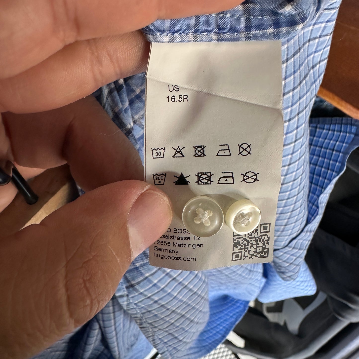 Camisa De Botones Hugo Boss De Hombre 16.5 32/33 Color Azul Blanco