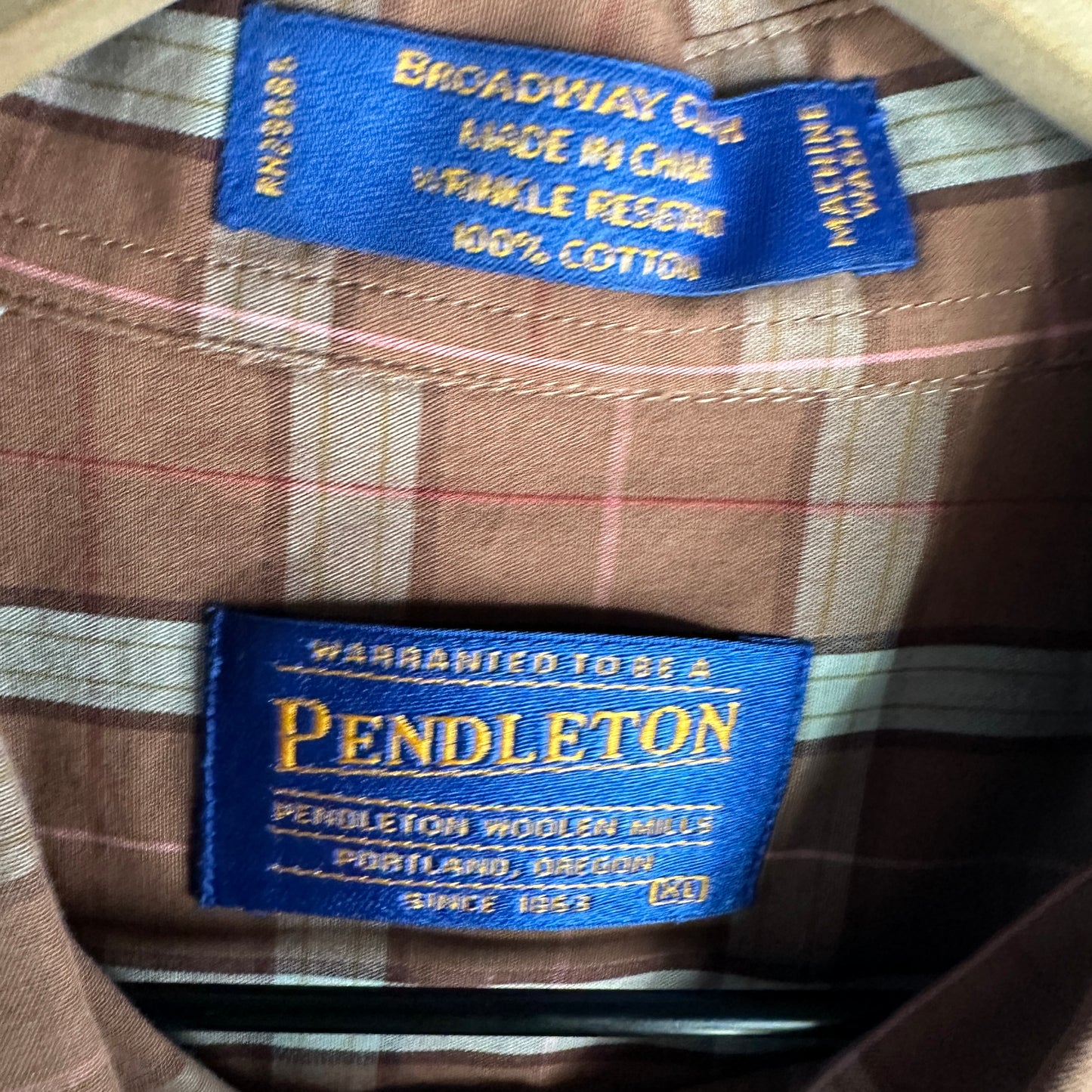 Camisa De Botones Pendleton De Hombre Talla XL Color Cafe De Cuadros Manga Larga