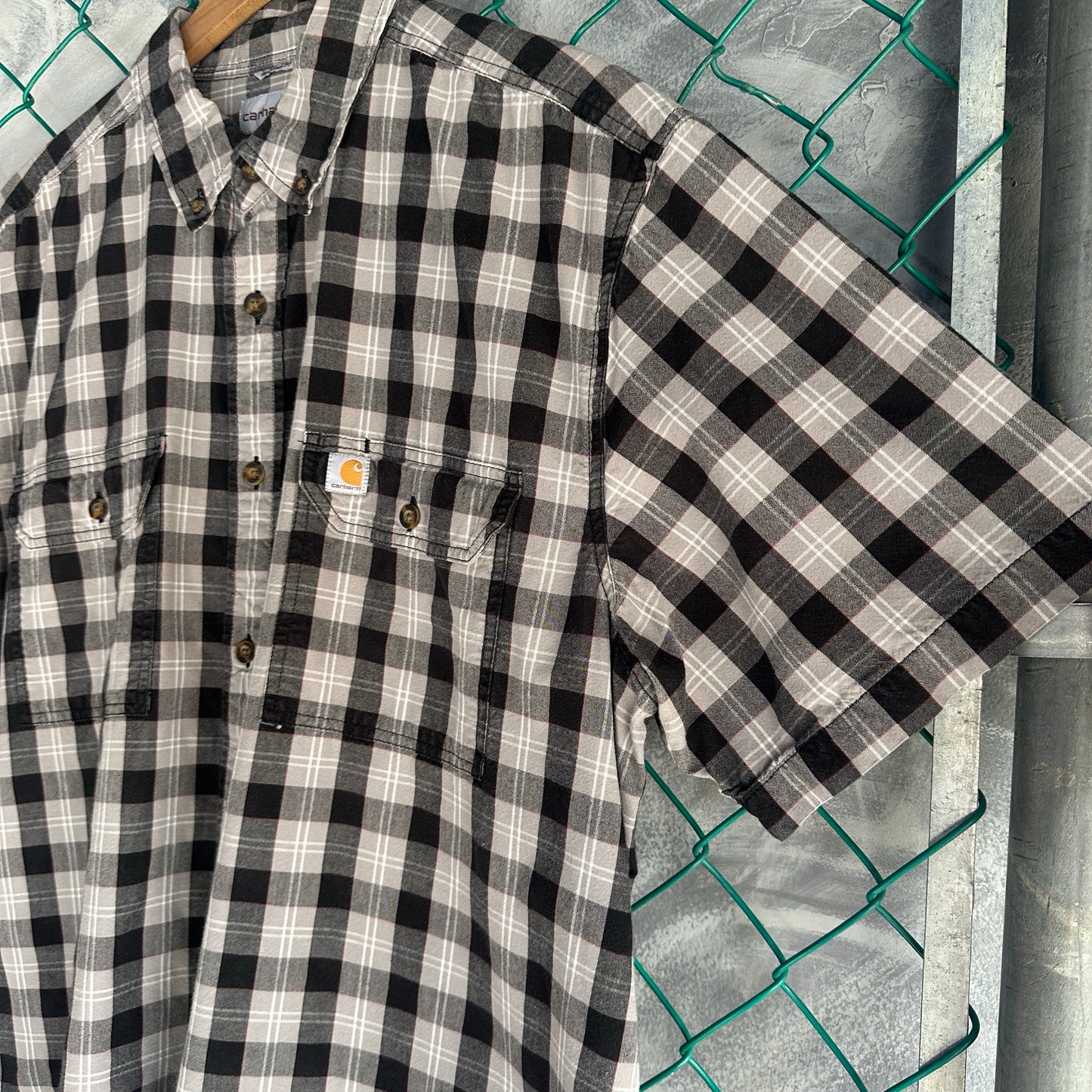 Camisa De Botones Carhartt De Hombre Talla XL De Cuadros Gris Manga Corta Workwear