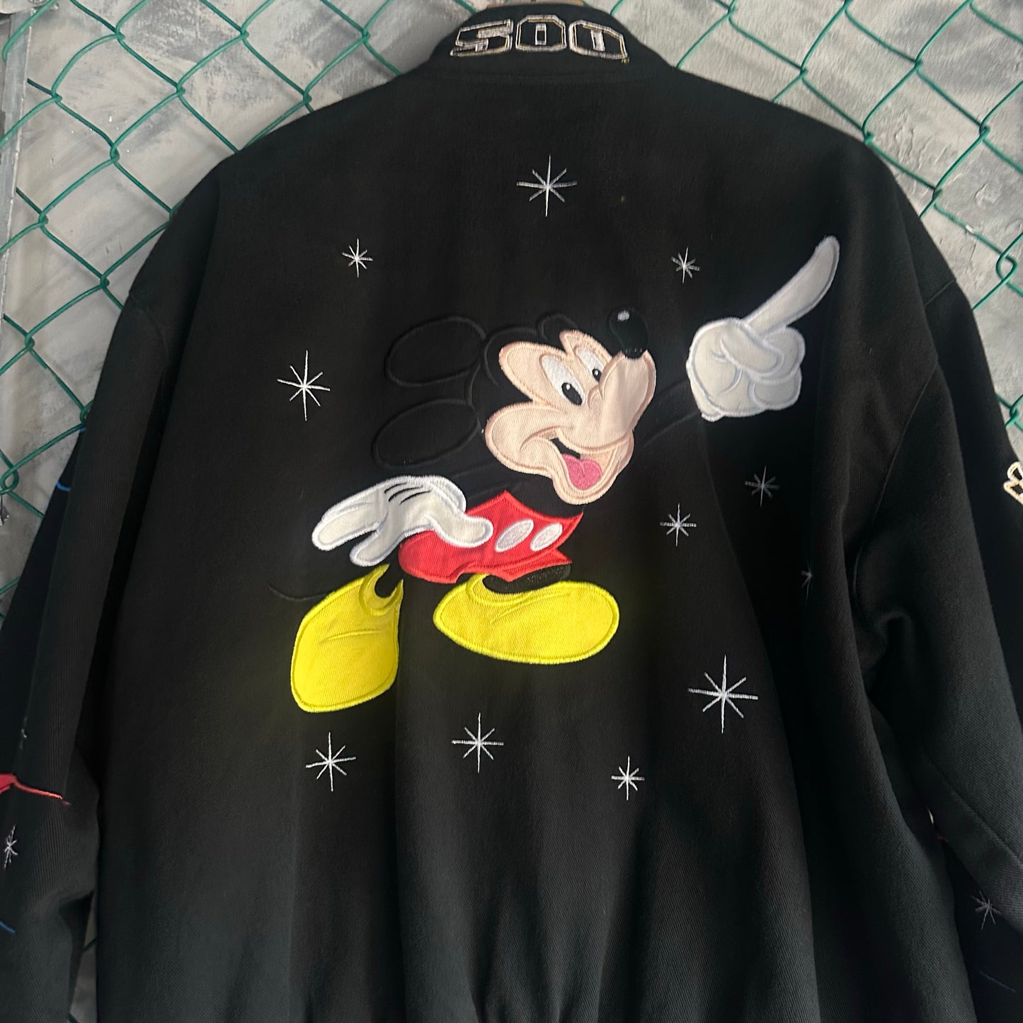 Chamarra Vintage de la Nascar Jeff Hamilton De Hombre Talla L Color Negro DisneyLand Mickey Mouse