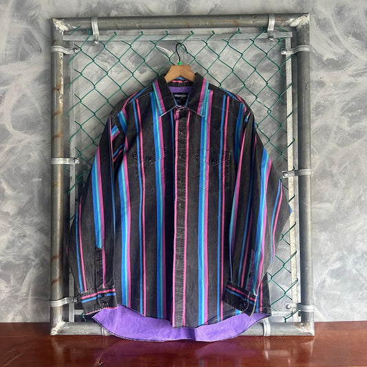 Camisa Vintage Wrangler De Hombre Talla XL Color Azul Y Rosa Estilo Vaquero Tela Gruesa