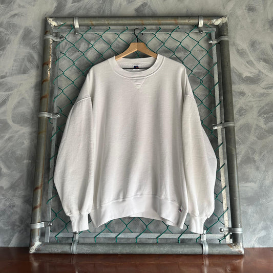 Sueter Sin gorro Crewneck Vintage Russell De Hombre Talla 2XL Color Blanco 90s
