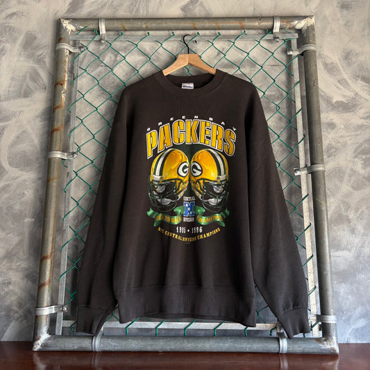 Suéter Vintage Pro Player De Hombre Talla XL Color Negro Desvanecido Crewneck Green Bay NFL 90s