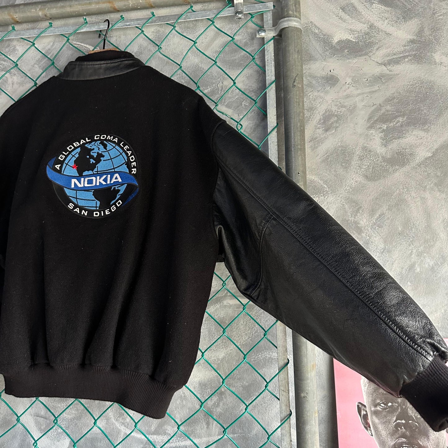 Chamarra Vintage Nokia San Diego Global De Hombre Talla XL Color Negro Varsity Letterman De Piel