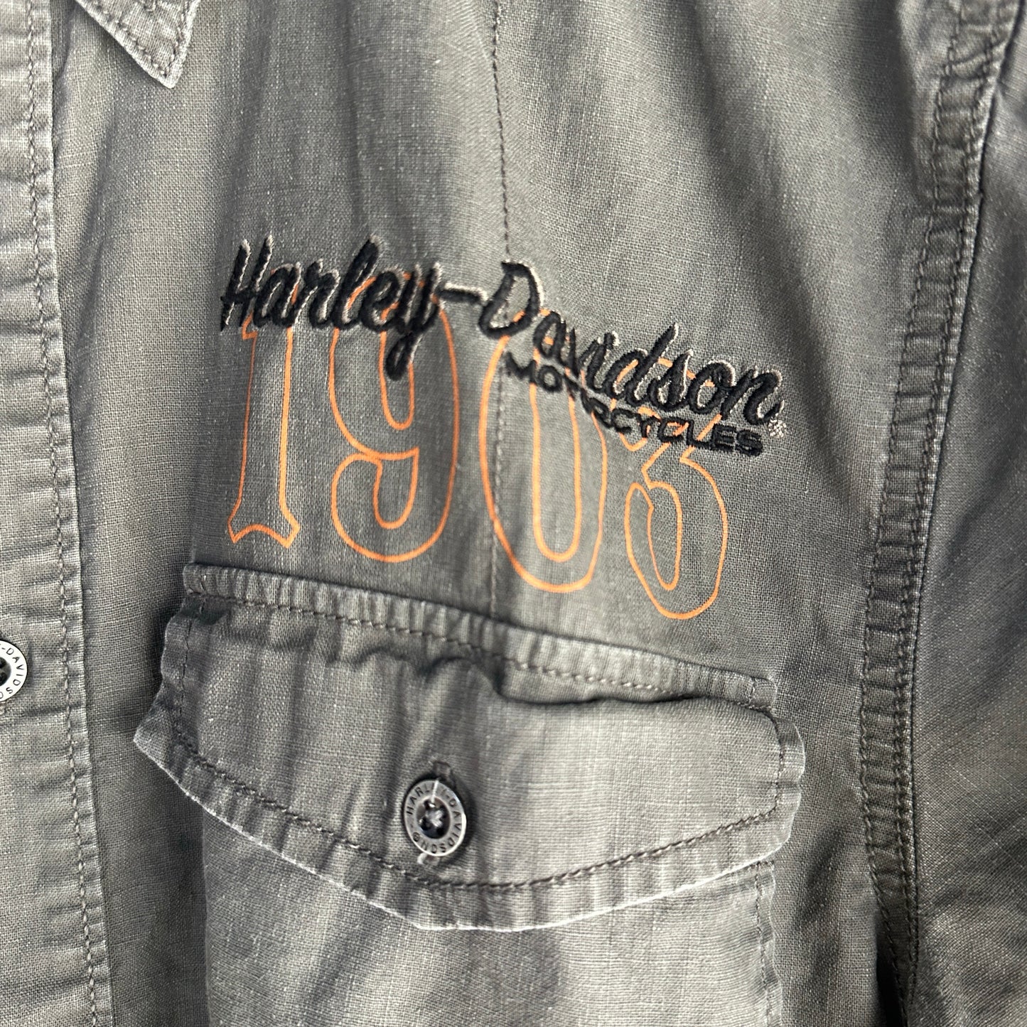 Camisa De Botones Vintage Harley Davidson De Hombre Talla M Color Gris Estilo Mecanico Bordado