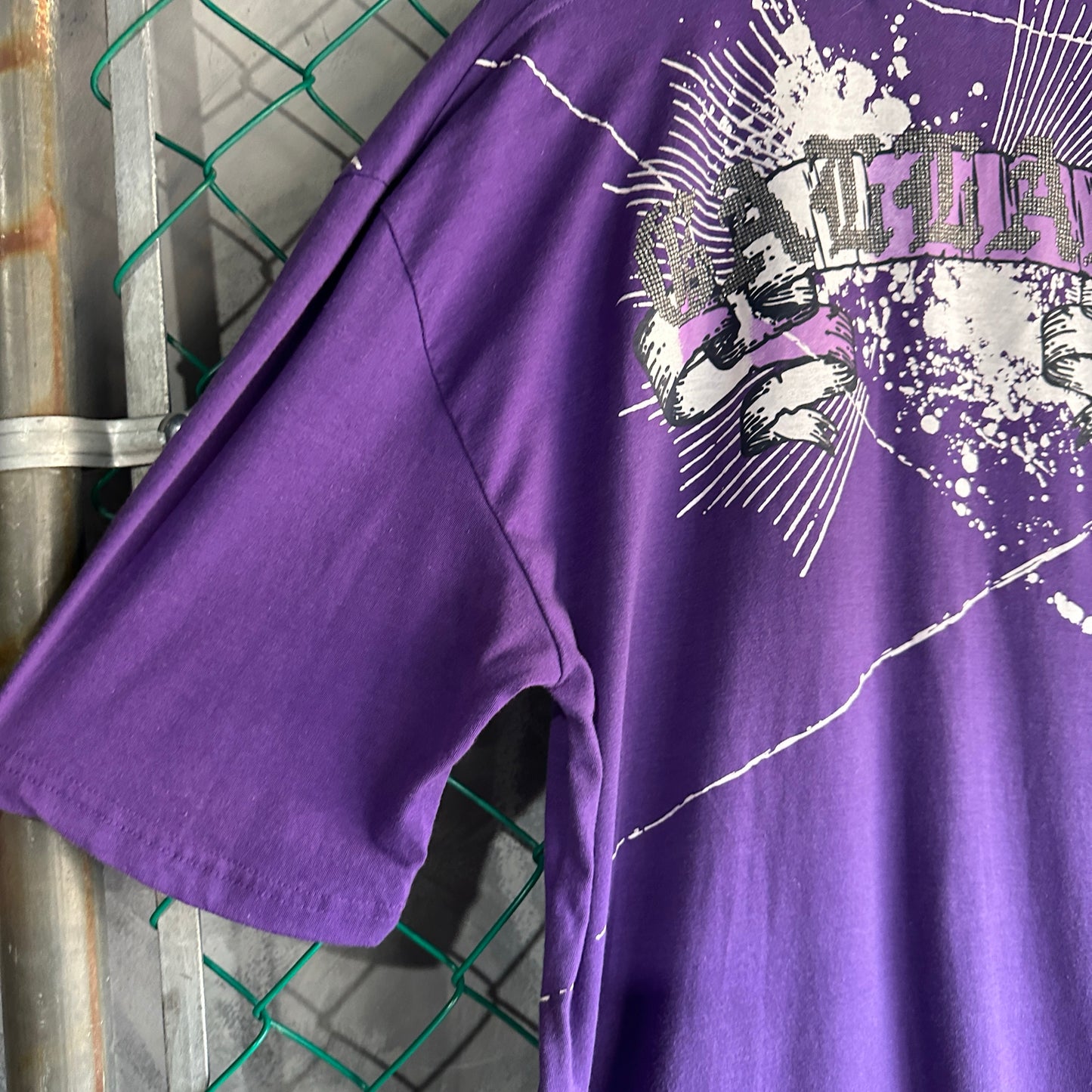 Camisa Y2K De hombre Talla 2XL Color Morado Big Print Brillos Y Pedreria