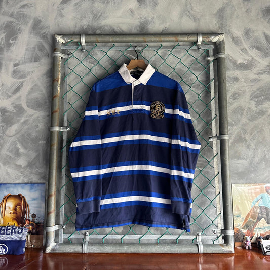 Camisa Vintage Polo de Rugby Polo Ralph Lauren De Hombre Talla L Color Azul y Blanco De Rayas Y2K