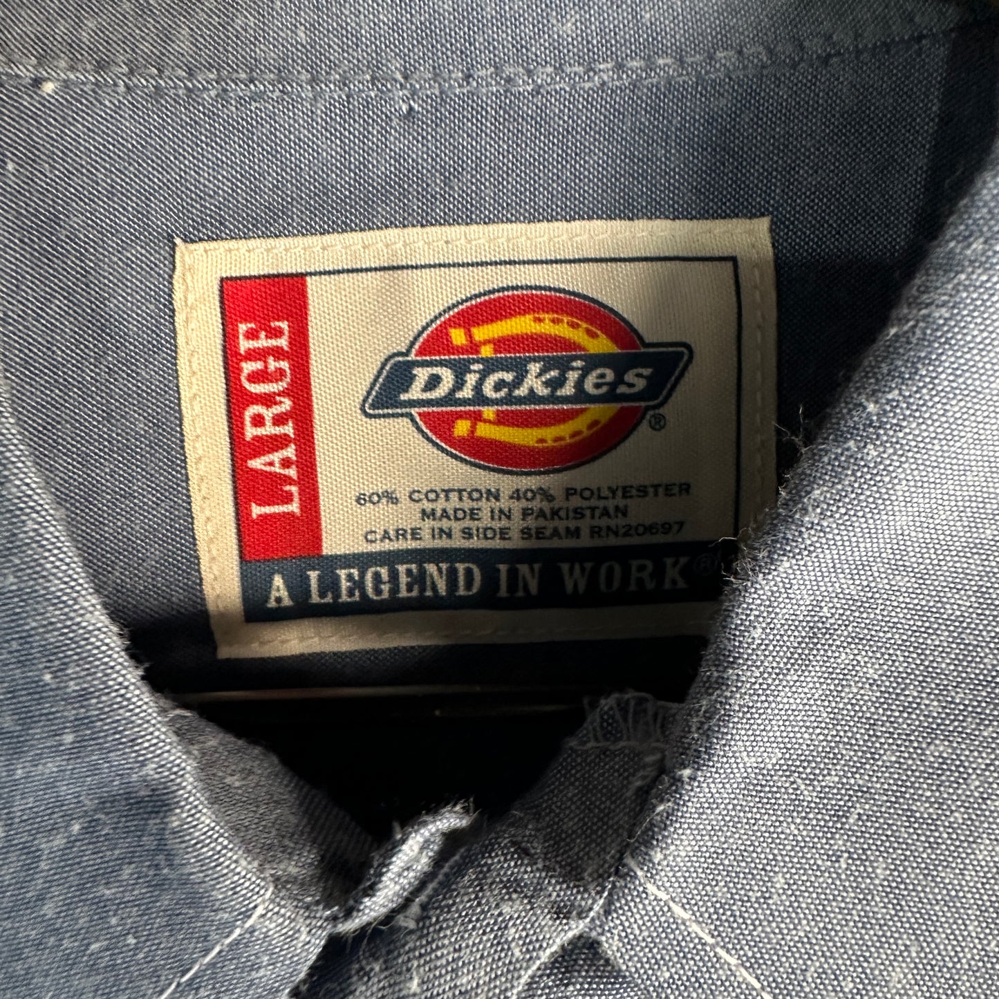 Camisa De Botones Dickies De Hombre Talla L Color Azul Mezclilla Manga Larga Mecanico Workwear Lisa