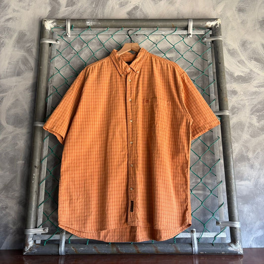 Camisa De Botones Timberland De Hombre Talla XL Color Naranja De Cuadros O Rayas Manga Corta
