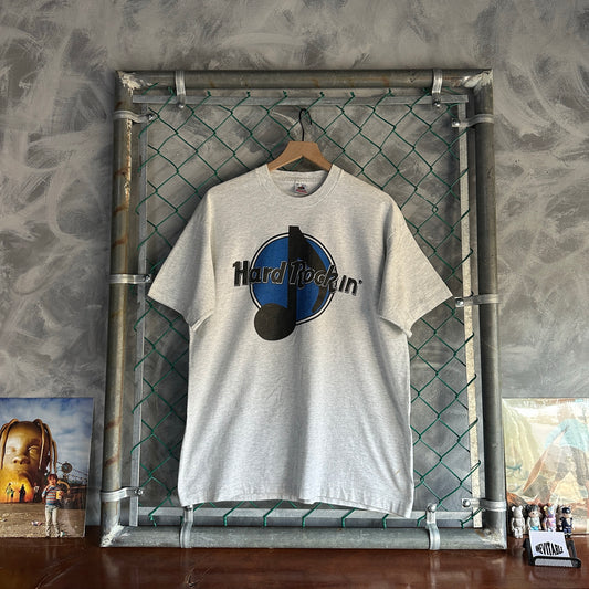 Camisa Vintage Hard Rock In De Hombre Talla XL Color Gris Corte Boxy 90s Manga Corta