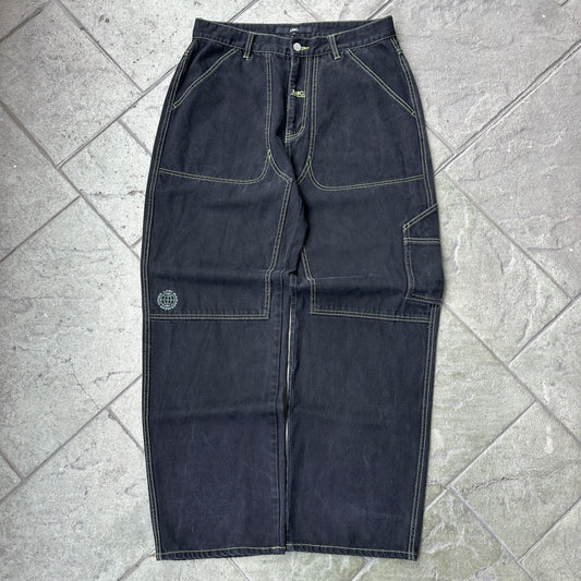 Pantalon Pleasures De Hombre Talla L 32x30 Color Negro Desvanecido Baggy Y2K Doble Rodilla
