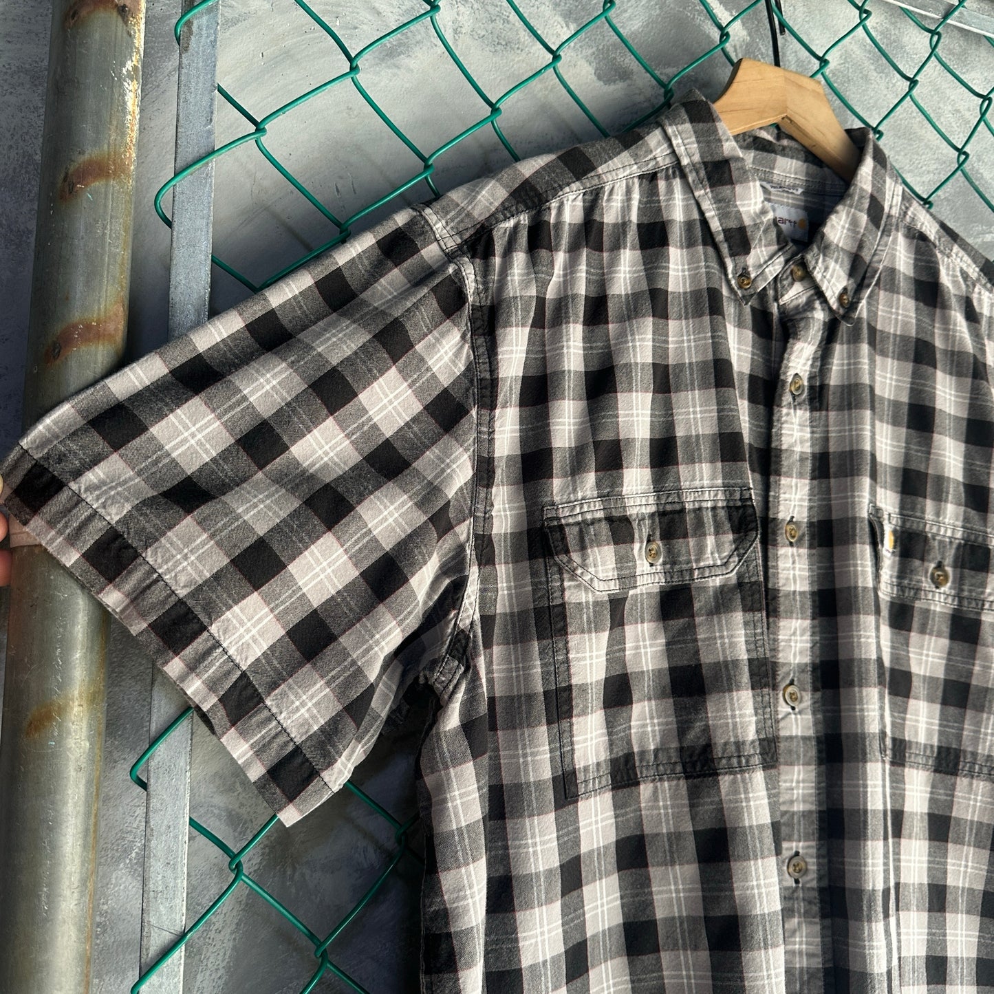 Camisa De Botones Carhartt De Hombre Talla XL De Cuadros Gris Manga Corta Workwear