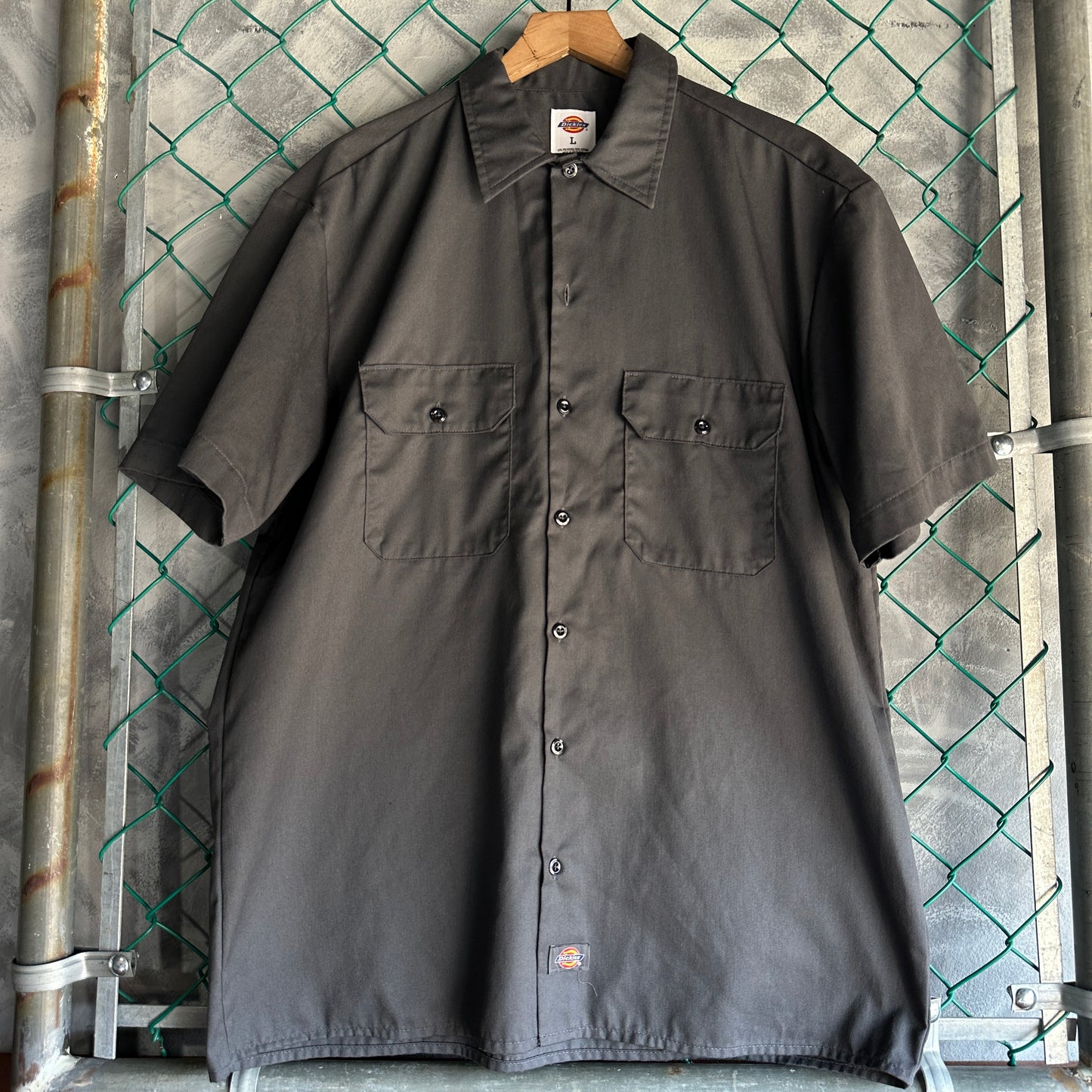 Camisa De Botones Dickies De Hombre Talla L Color Gris Manga Corta Mecanico Workwear Lisa