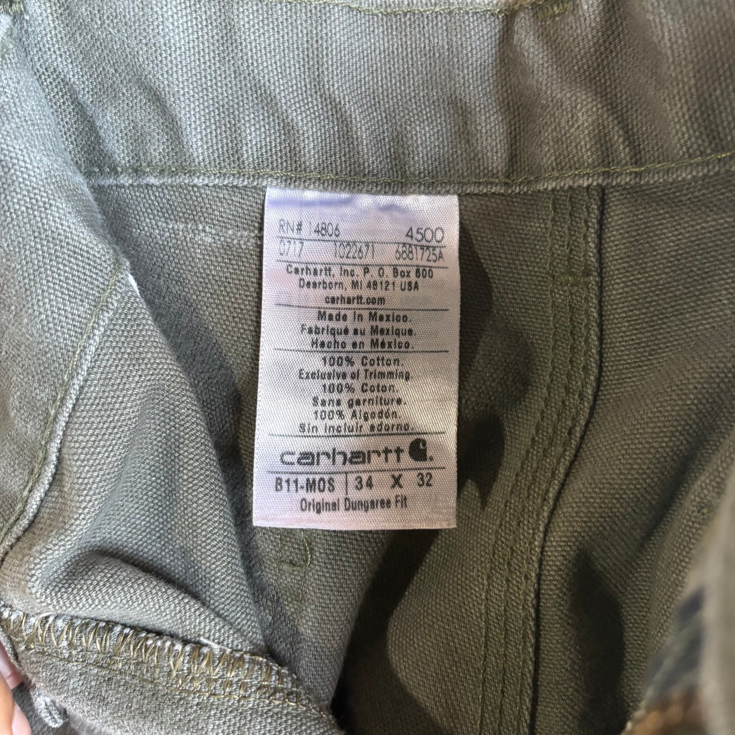Pantalon Vintage Carhartt Hombre 34x32 Verde Olivo Carpintero