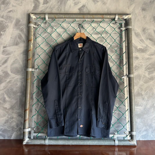 Camisa De Botones Dickies De Hombre Talla L Color Azul Marino Manga Larga Mecanico Workwear Lisa