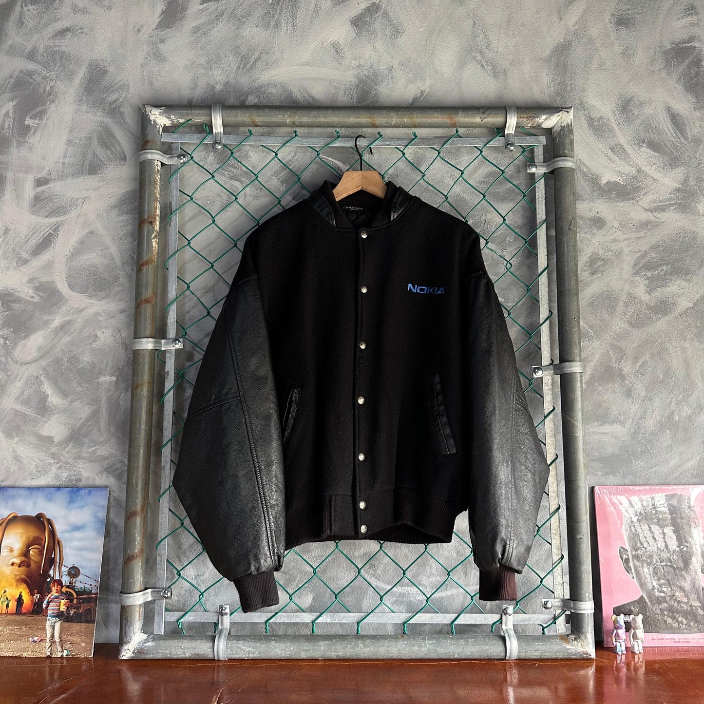 Chamarra Vintage Nokia San Diego Global De Hombre Talla XL Color Negro Varsity Letterman De Piel