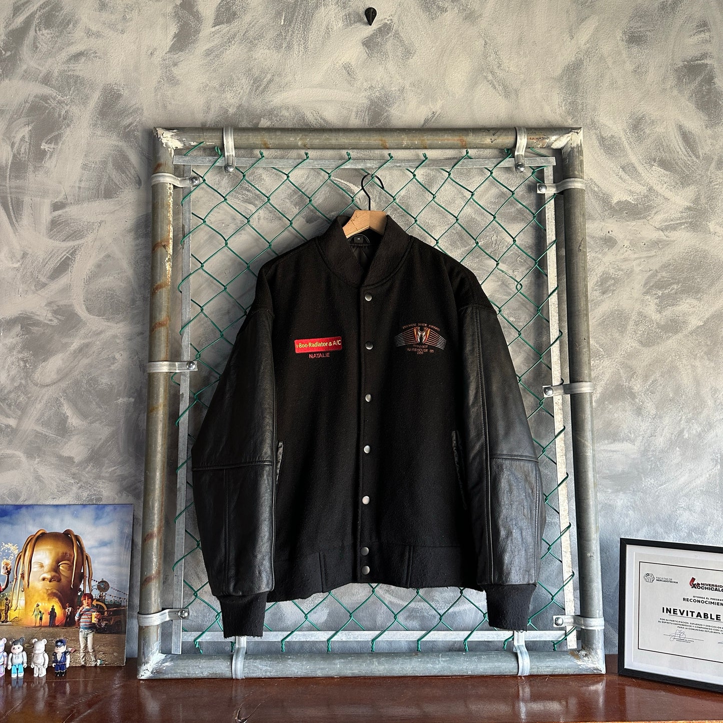Varsity Vintage De Hombre Talla M Color Negro Mecanico De Piel Y lana