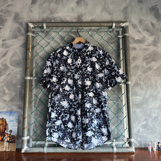 Camisa De Botones Tommy Hilfiger De Hombre Talla 2XL Color Azul Y Blanco Hawaina Manga Corta Fresca