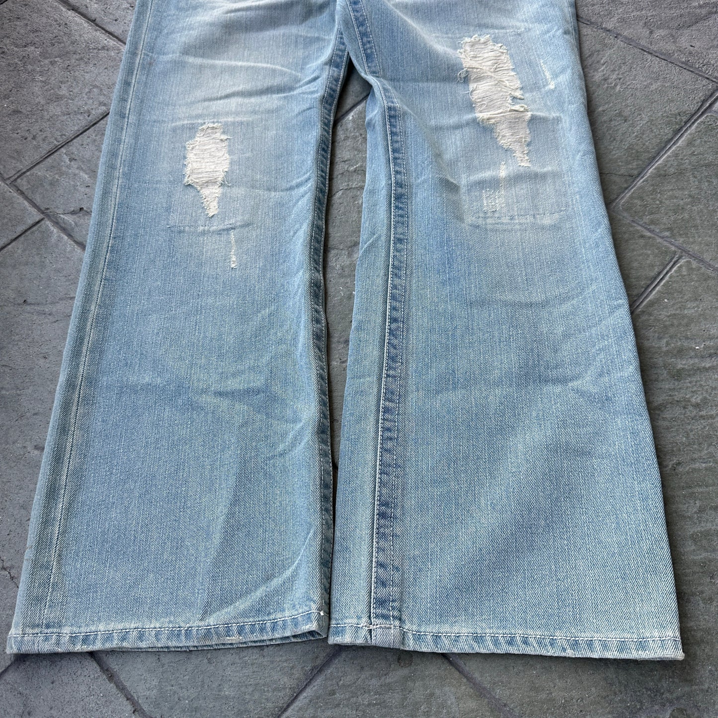 Pantalon Franky Max De Hombre Talla 38x32 Azul Claro Con Rasgados Nuevo Con Etiquetas Y2K Recto