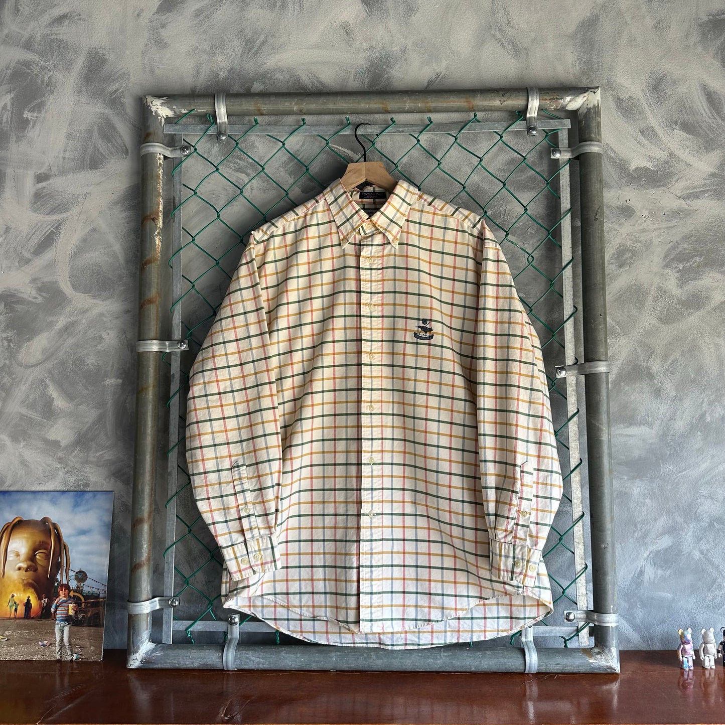 Camisa De Botones Faconnable De Hombre Talla L Color Crema De Cuadros De Vestir